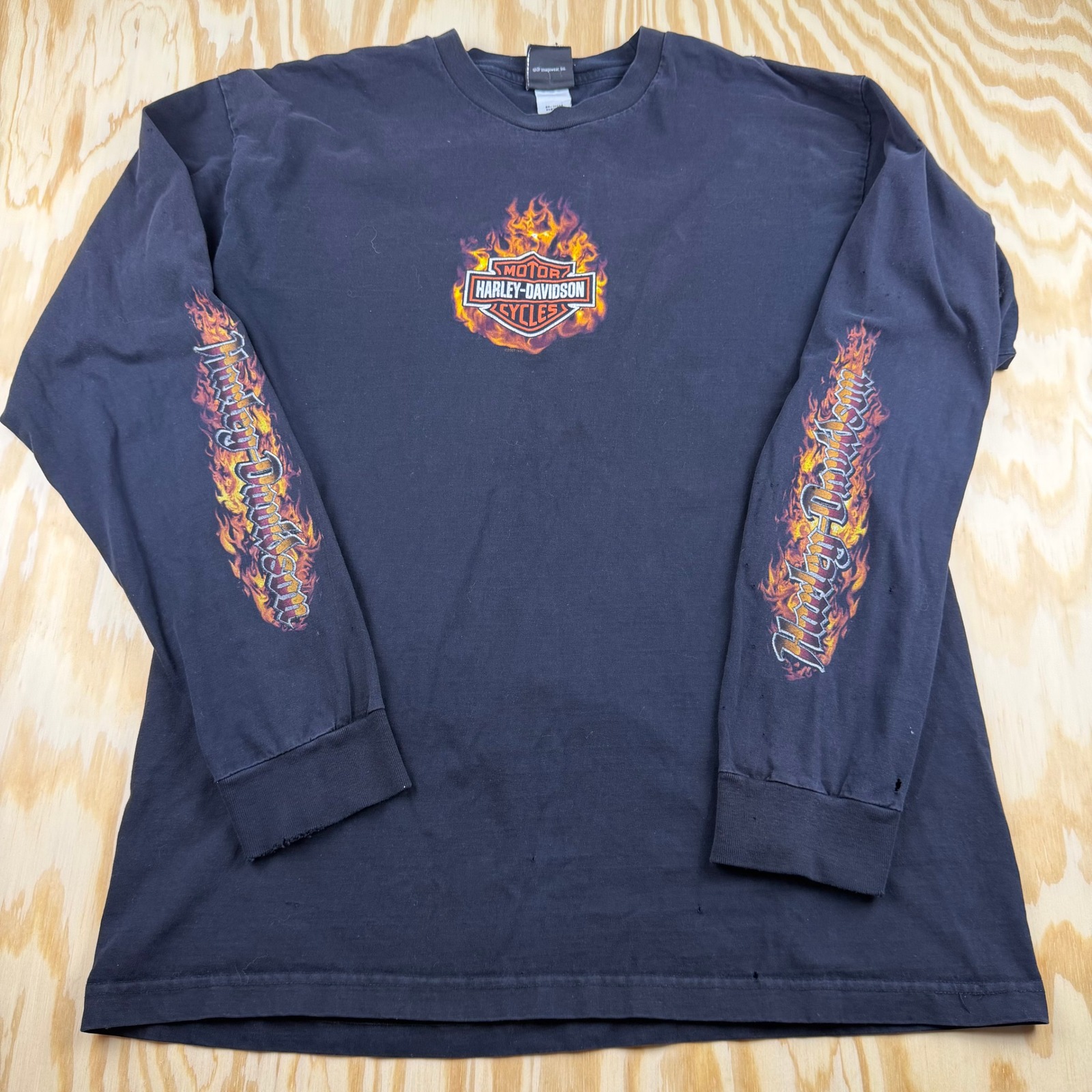 Vintage 2007 Harley Davidson Flames Long Sleeve T Shirt Black Xl Santo Domingo